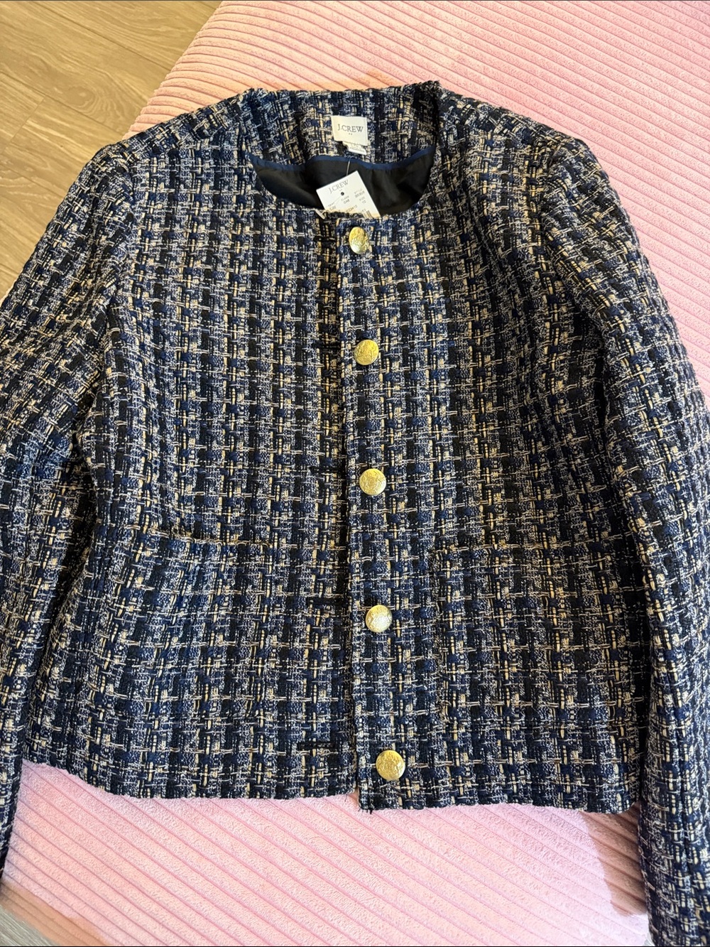 J. Crew Navy and Cream Tweed Jacket with Gold Buttons